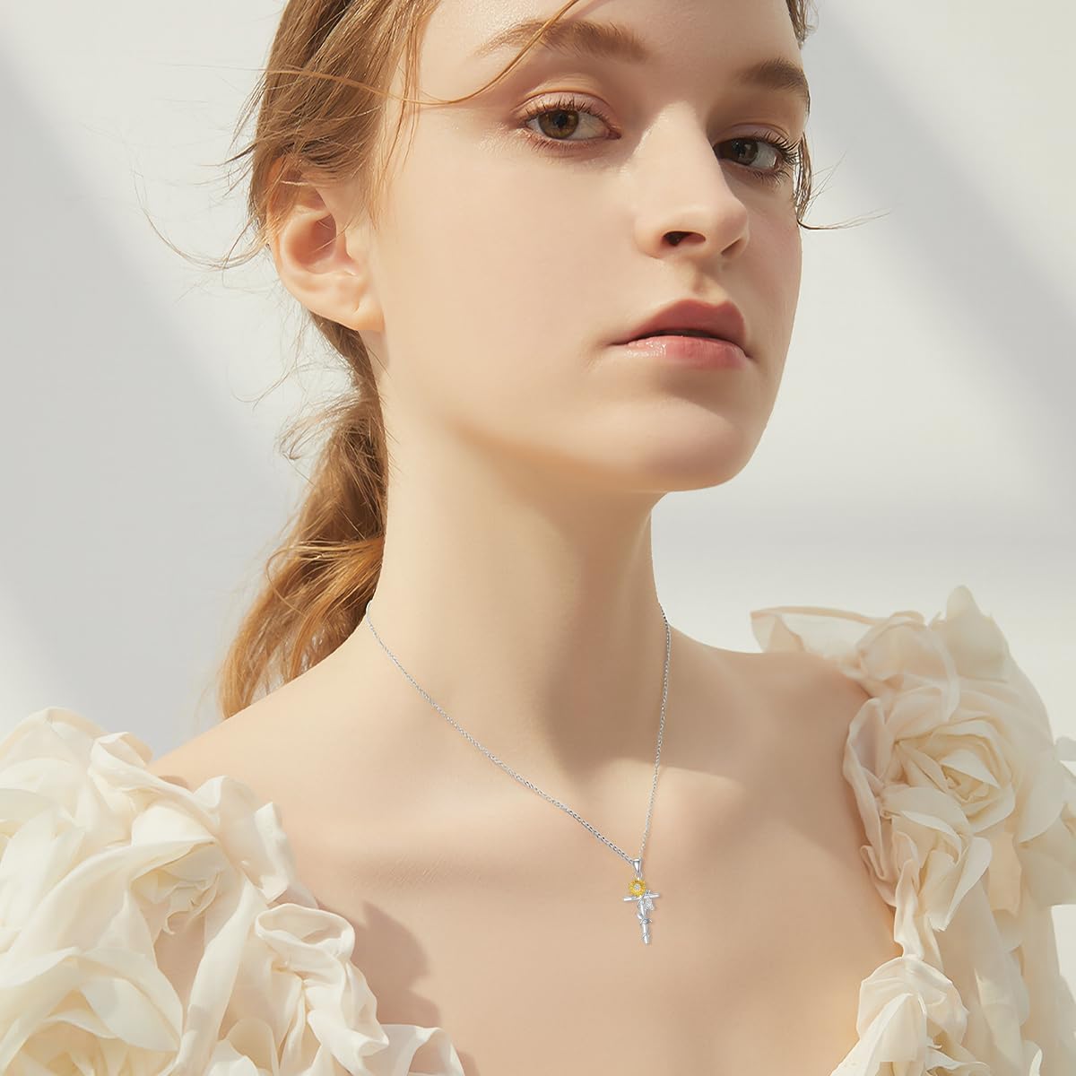 VONALA Cross Necklace for Women 925 Sterling Silver Celtic Sunflower Rose Cross Pendant Necklace Dainty Religious Jewelry Gifts for Men Wife - Image 2