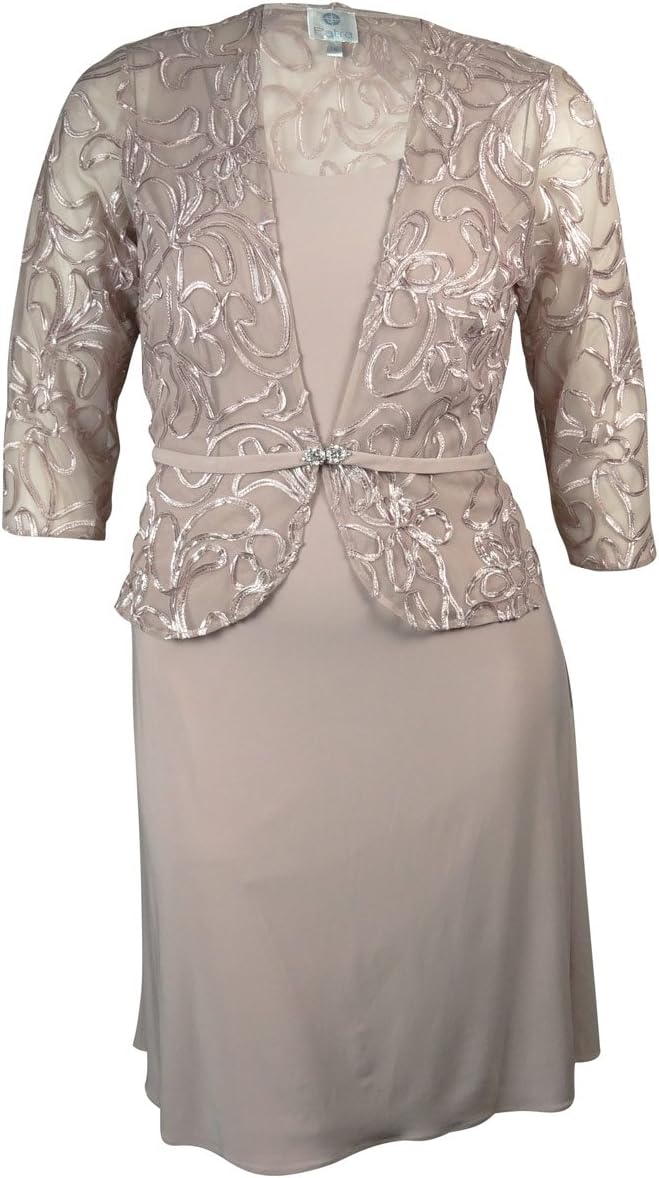 Patra Women's 2PC Soutache Jersey Dress Jacket Set (14, Champale)