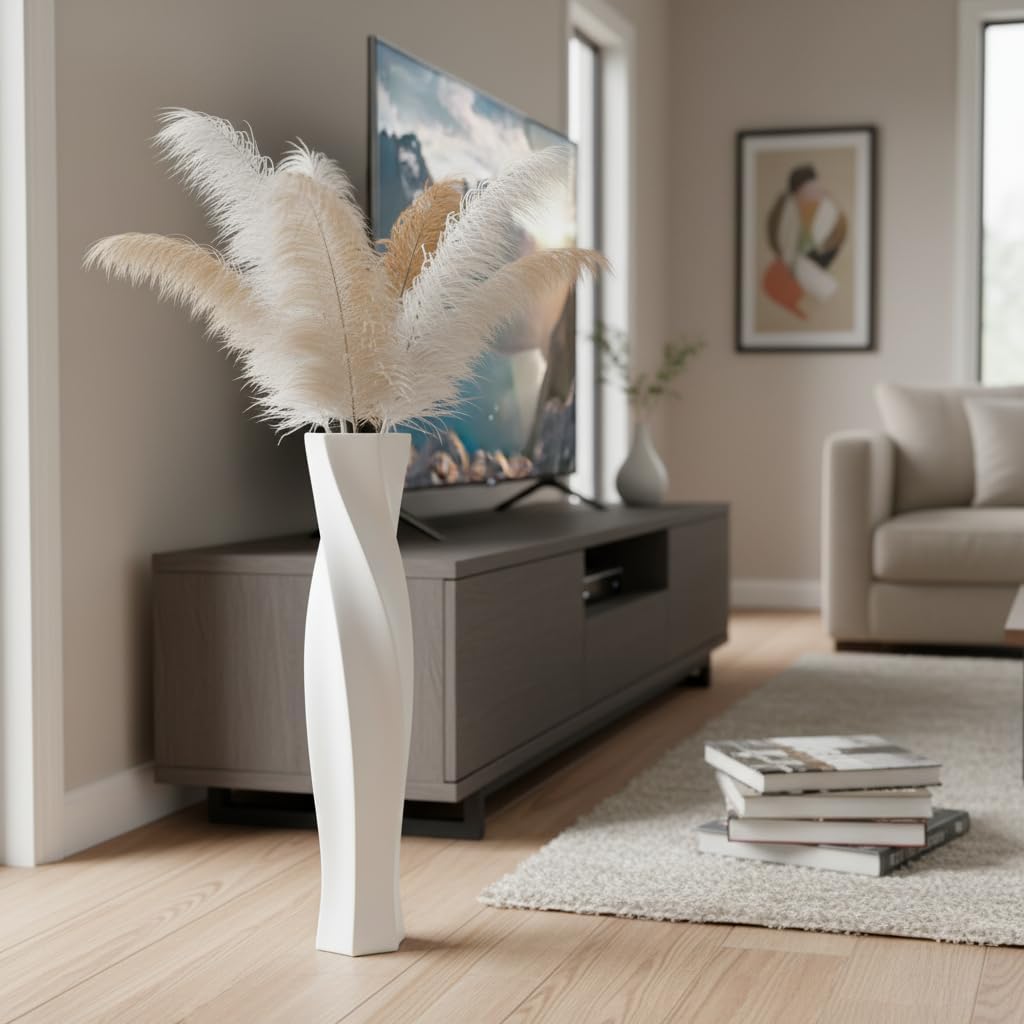 Tall Vases - 23.6" Tall Floor Vase for Home Decor, Floor Vases, Black Hexagon Twist Floor Vase, Fits Into Hay/Pampas Grass, Living Room, Office, Wedding Decor (White)