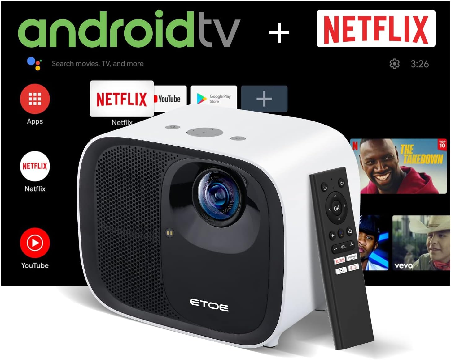ETOE E3 Pro Projector White with 100'' Screen