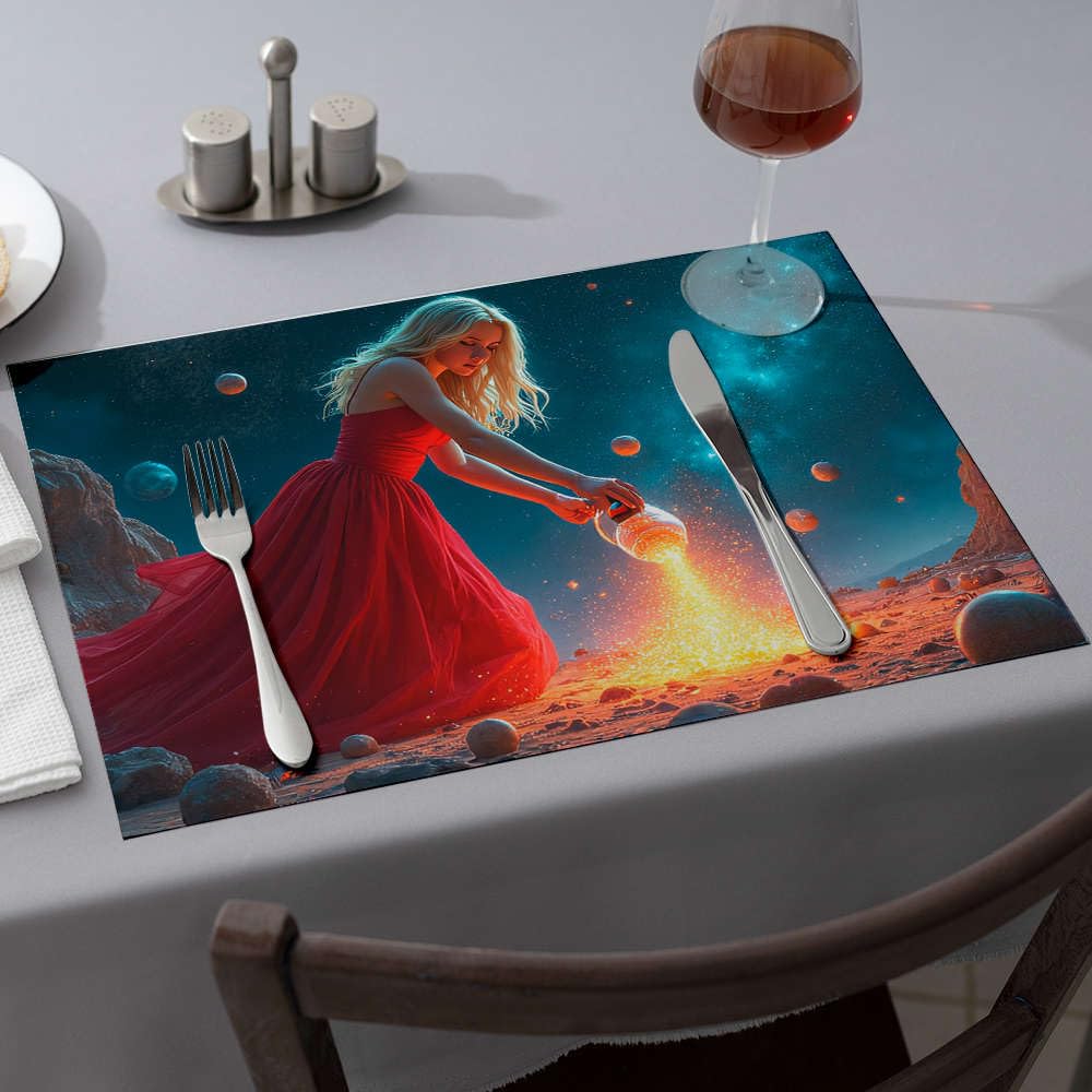 Sets de table lavables motif femme en robe rouge faciles à nettoyer pour cuisine lot de 6