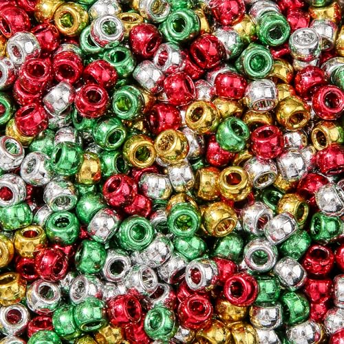 ANCADN 1000pcs Christmas Pony Beads 6 * 9mm Large Plastic Bead Xmas Style Bead for Hair Braiding Pony Beads Bulk for Bracelets Making(Christmas)