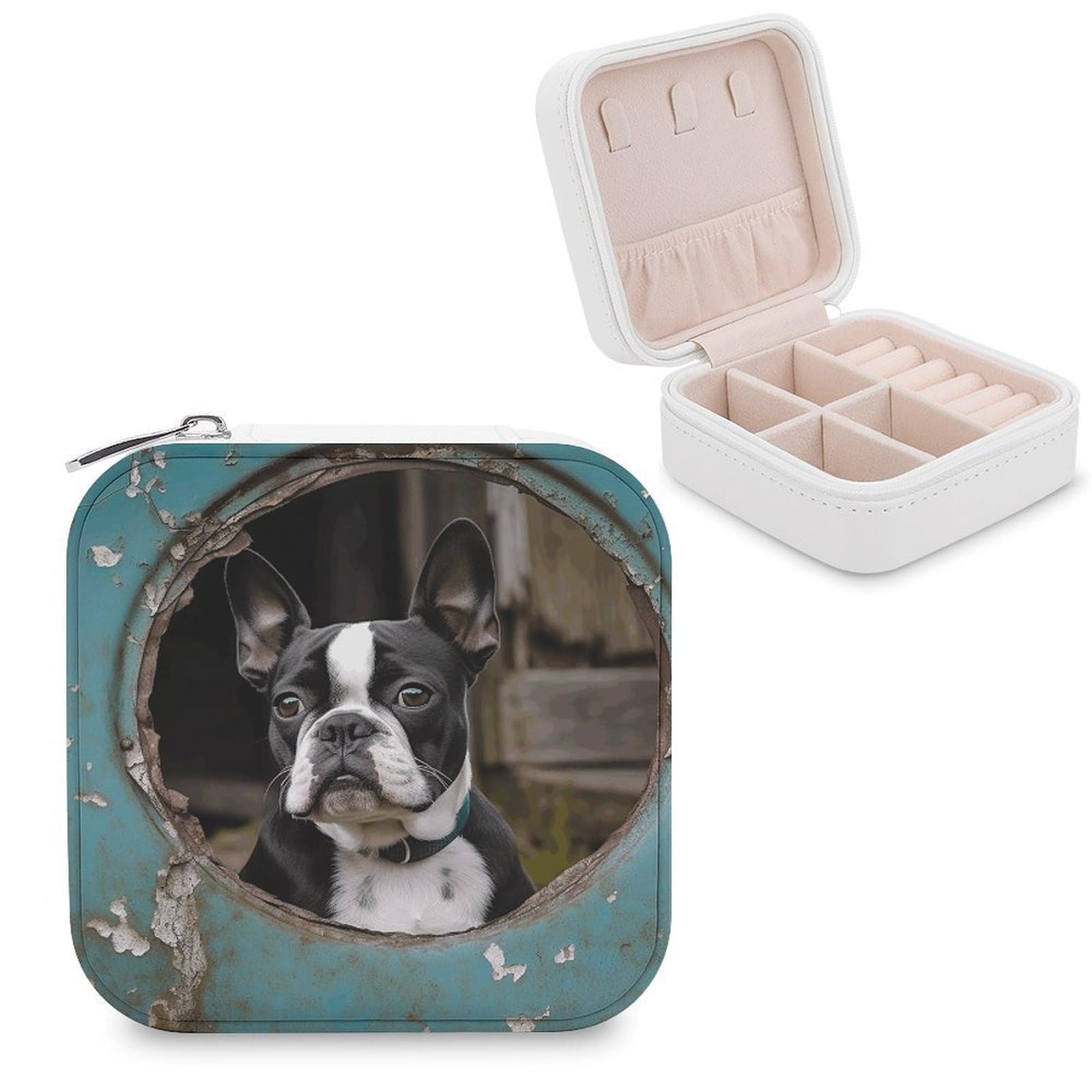 VstaDank Boston Terrier Jewelry Box Beautiful Portable Ring Boxes Cute Large-Capacity Jewelry Case Jewelry Organizer for Mothers Gifts for Earrings Rings Hand Bracelet