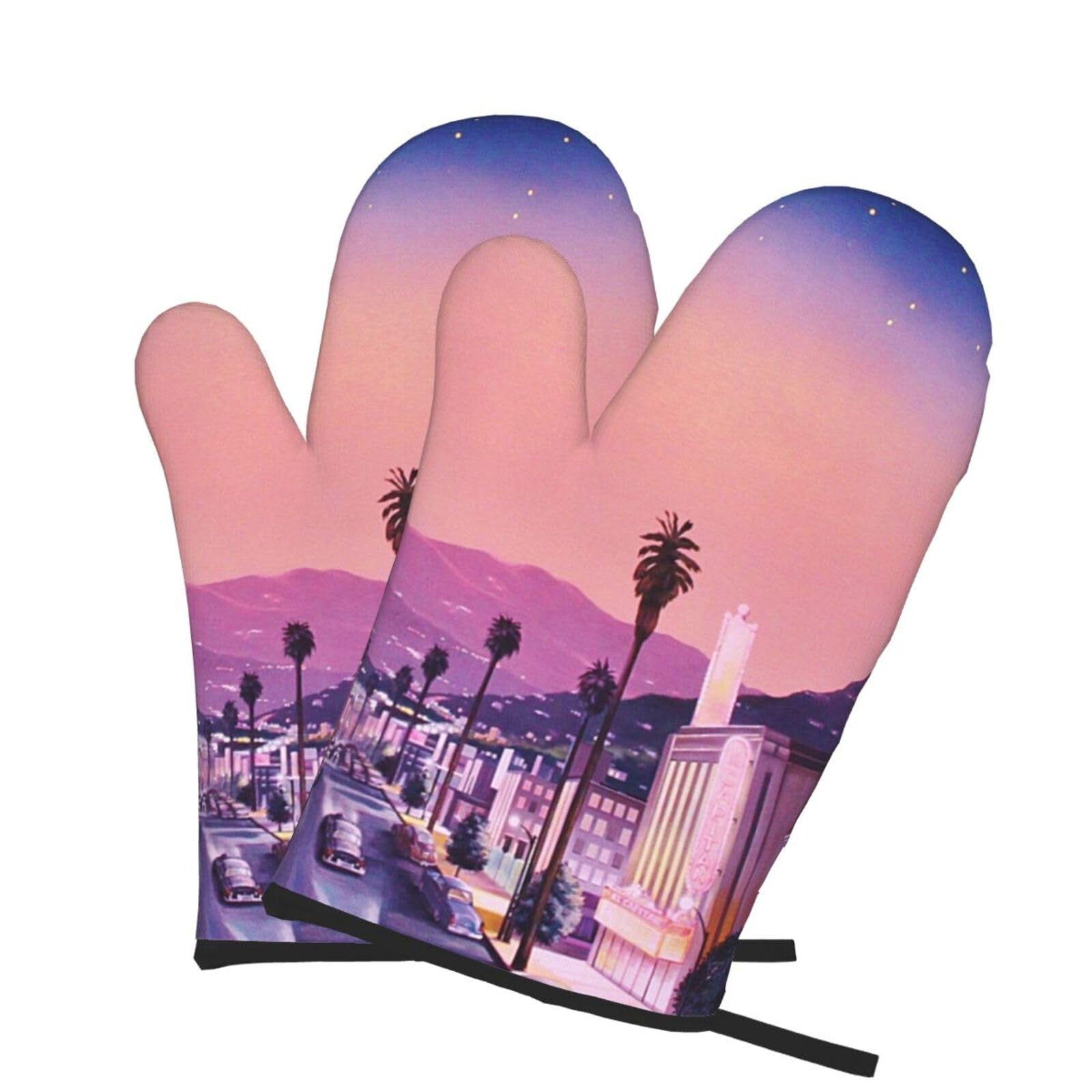 Oven Mitts Set of 2 Pcs, The Old Hollywood Prints Heat Resistant Kitchen Gloves for Cooking Baking Grilling