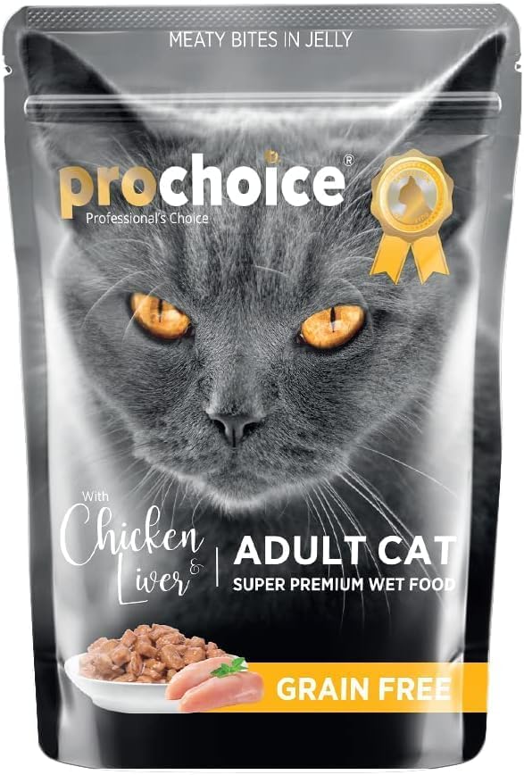Prochoice Yetişkin Kediler İçin, Tahılsız, Jöle İçinde Tavuk ve Ciğer Parça Etli Yaş Mama, 85 g x 24 adet
