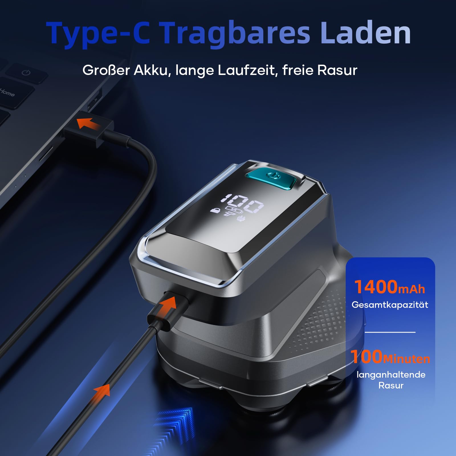 Glatzen Rasierer Herren, kensen Glatzenrasierer 7D Schwebender Kopfrasierer Glatze Wasserdicht Head Shaver Men Magnetische Glatzenschneider Wiederaufladbar Typ-C Glazenrasierer 8100&8600U/Min