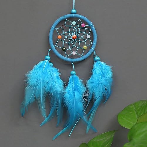 Pequeño atrapasueños con plumas, adorno para colgar en la pared, decoración de estilo indio, campanillas de viento para decoración de pared del
