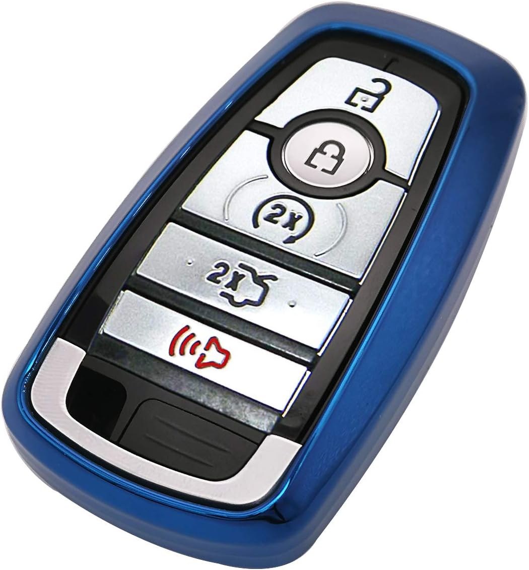 Blue TPU Key Fob Case Holder Jacket Protector for 2017 2018 2019 2020 2021 2022 2023 2024 Ford Bronco Fusion Edge Mustang F150 Explorer Expedition Ecosport