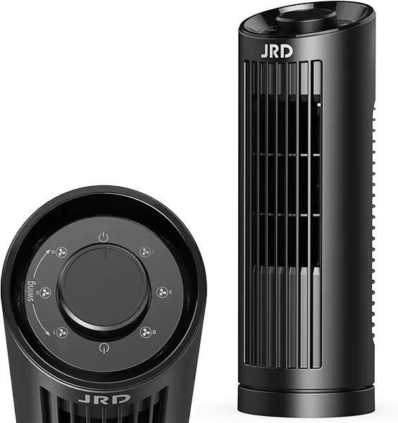 JRD 13" Tower Fan for Bedroom, 23ft/s Bladeless Desk Fan with 3 Speeds, 80 Degree Oscillating, Quiet Operation, Compact & Portable Table Fan for Bedroom Home Office Desktop
