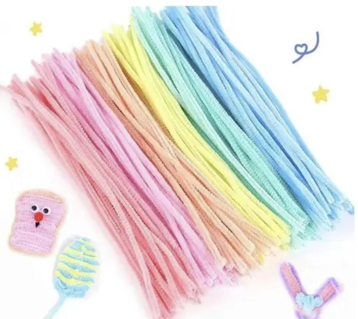 QALAM KAARI 100 Pcs Pastel Pipe Cleaners, Fuzzy Chenille Stems, Fuzzy Sticks Pipe Cleaners Craft Supplies for DIY Arts Crafts Project 2