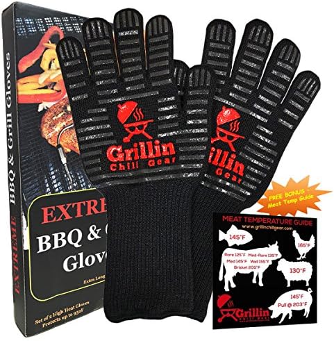 BBQ Grilling Gloves by Grill n Chill - 932°F Extreme Heat Resistant Grill Gloves for Cooking, Oven, Barbecue - Longest (15 inches) for Best Fire Protection