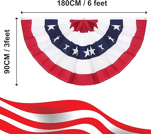 Miniatura 2 de Bandera de abanico plisada americana, 3 x 6 pies, bandera patriótica de Estados Unidos, banderines de medio abanico para decoración de interiores y