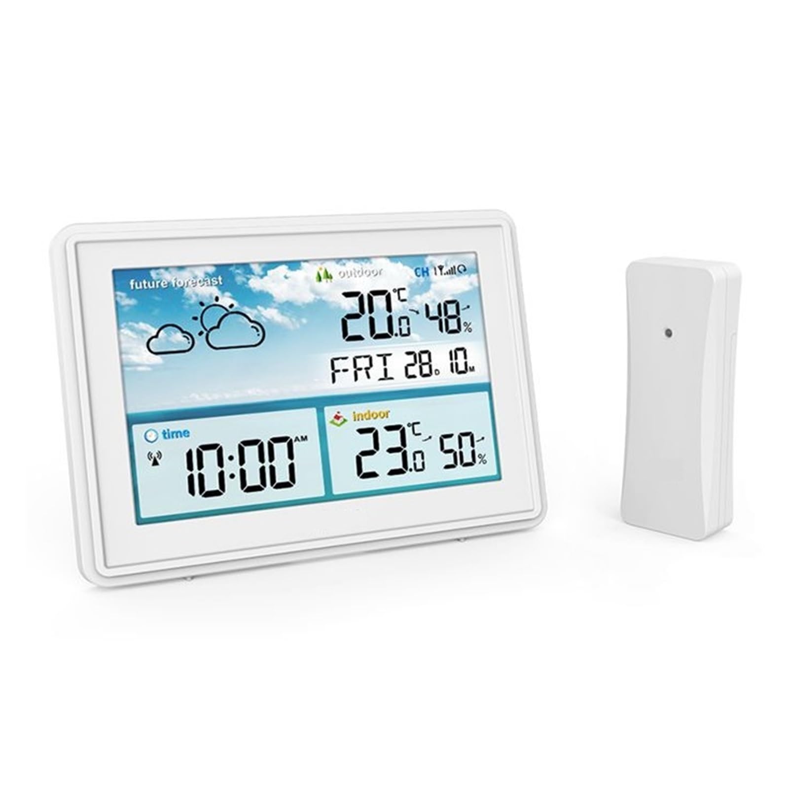 Bezprzewodowa Cyfrowa Stacja Pogodowa Kolorowy Wyświetlacz LCD Termometr Higrometr Czujnik Prognozy Temperatura Mrozu Kalendarz Budzik Wysoka DokłAdność(White)