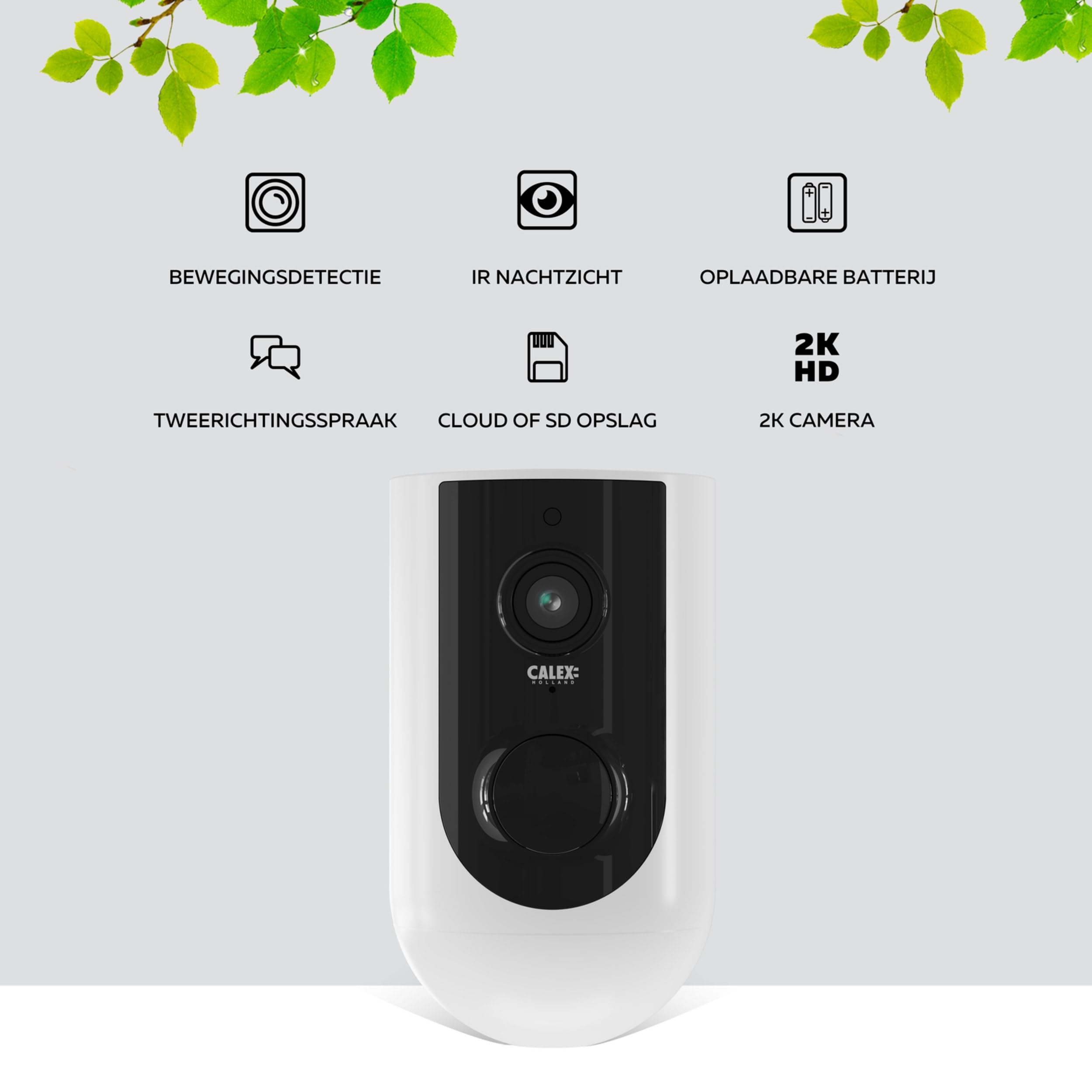 CALEX Smart Security Sicherheitskamera, Kabellose Akku-Kamera, 2K, WLAN, mit Bewegungserkennung, für Außenbereich