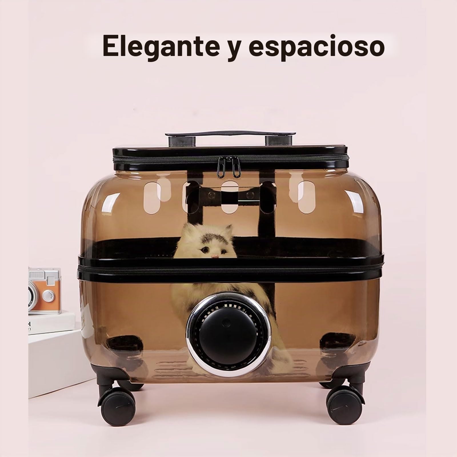 Transportin Rigido Transparente Gato Grande con Ruedas, Mochila Grande de Viaje con TelescóPicas Handle para Perros/Gatos de hasta 27 LB Uso en Exteriores (Color : Clear)