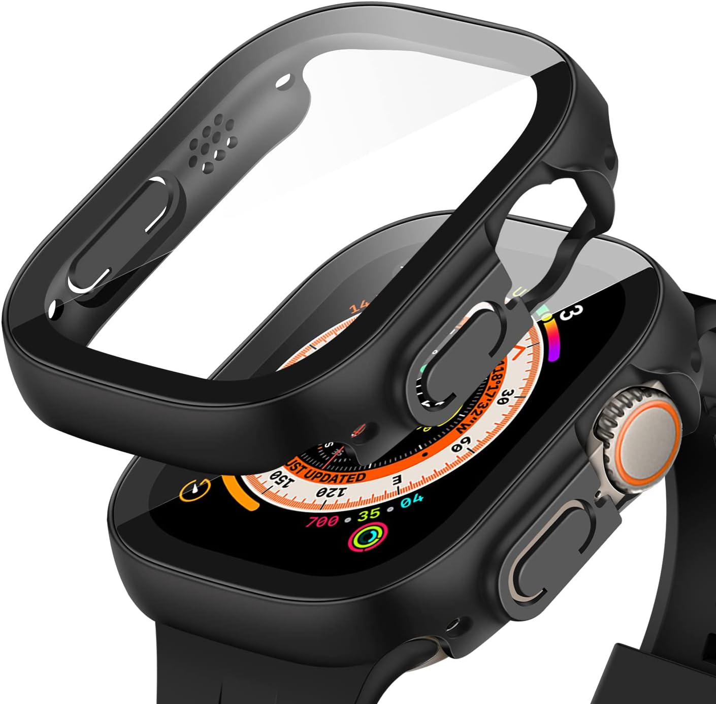 Amizee 2 Pack Compatible with Apple Watch Ultra 2/Ultra 49mm Case with Built-in Tempered Glass Screen Protector, Full Coverage Hard PC Ultra-Thin Protective Cover for iWatch (Black+Clear)