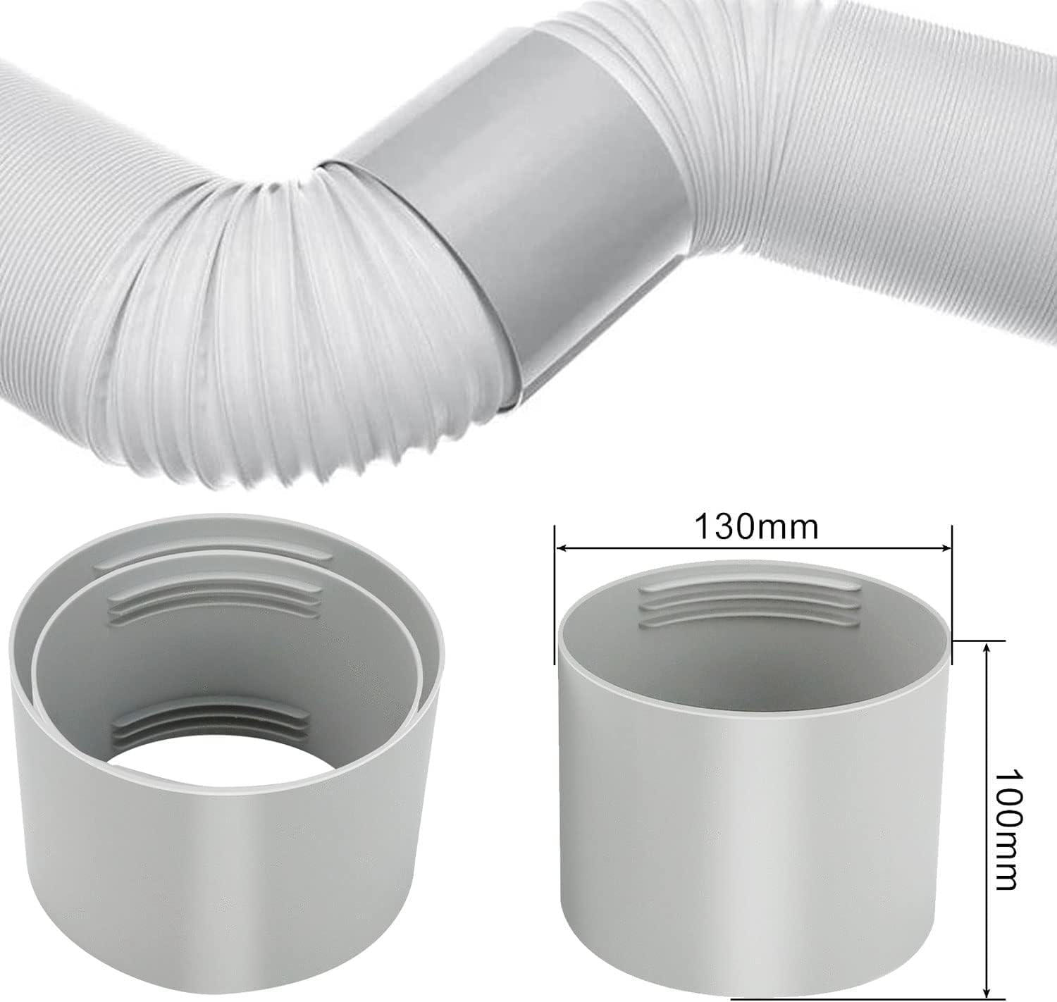 Adaptateur Fenêtre Pour Climatiseur Mobile - Plat 2 Cm, Gris | Compatible Tuyau 130/150mm, Fixation Facile