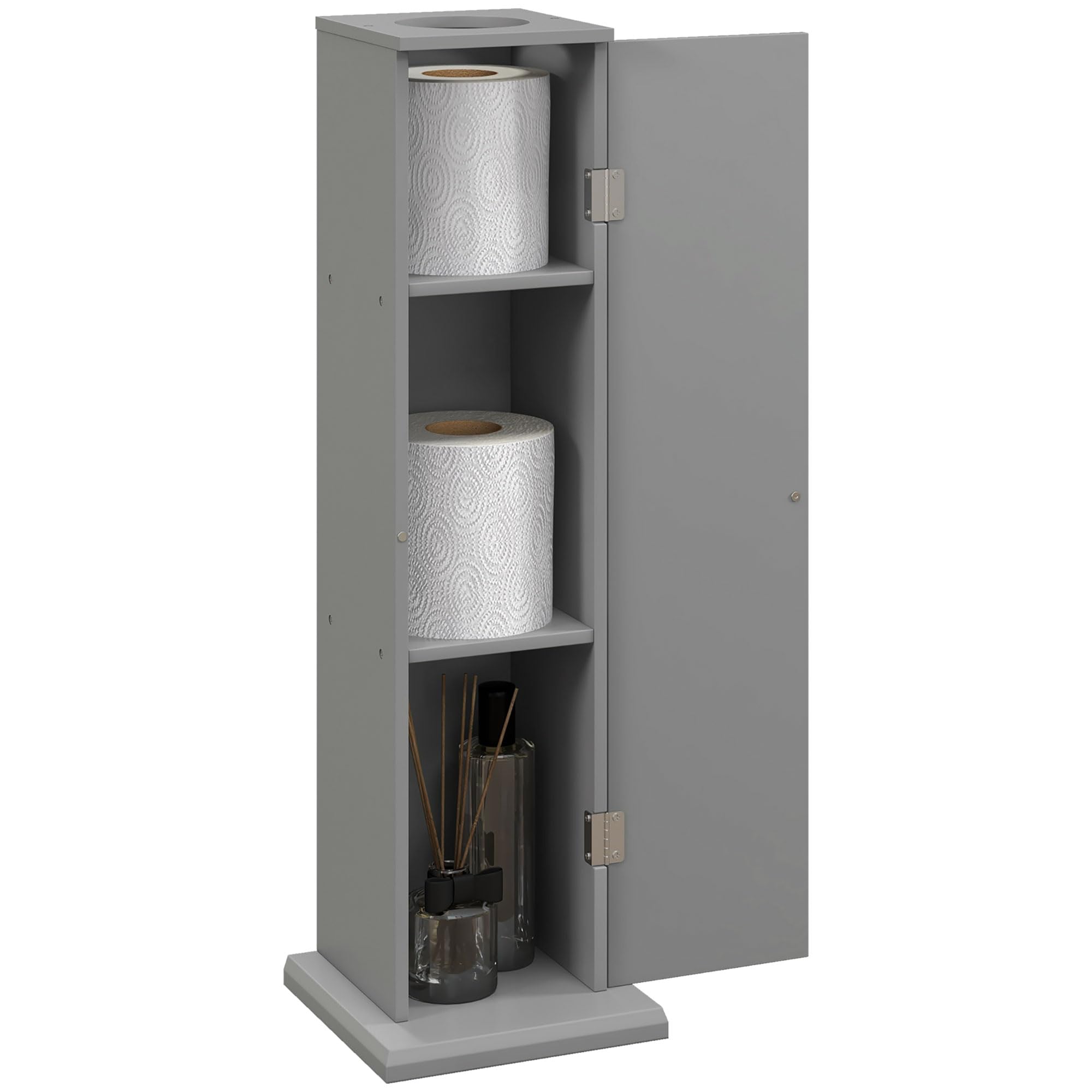 Oosofi Toilet Paper Cabinet, Small Bathroom Corner Floor Cabinet with Doors and Shelves, Thin Storage Bathroom Organizer for Paper Shampoo, Gray