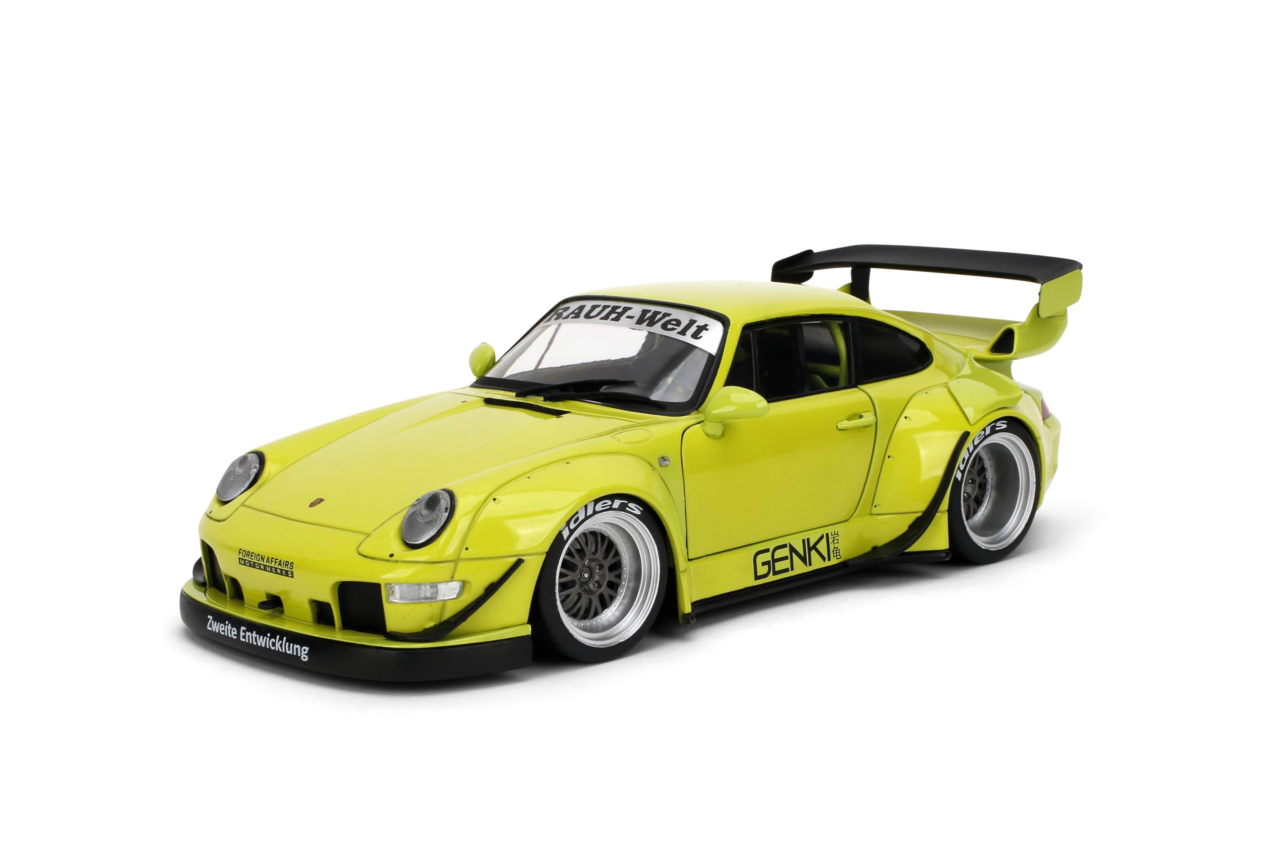 Modellino auto pressofuso in scala 1:18 compatibile con Porsche RWB Genki Yellow Jada Pink Slips 36472