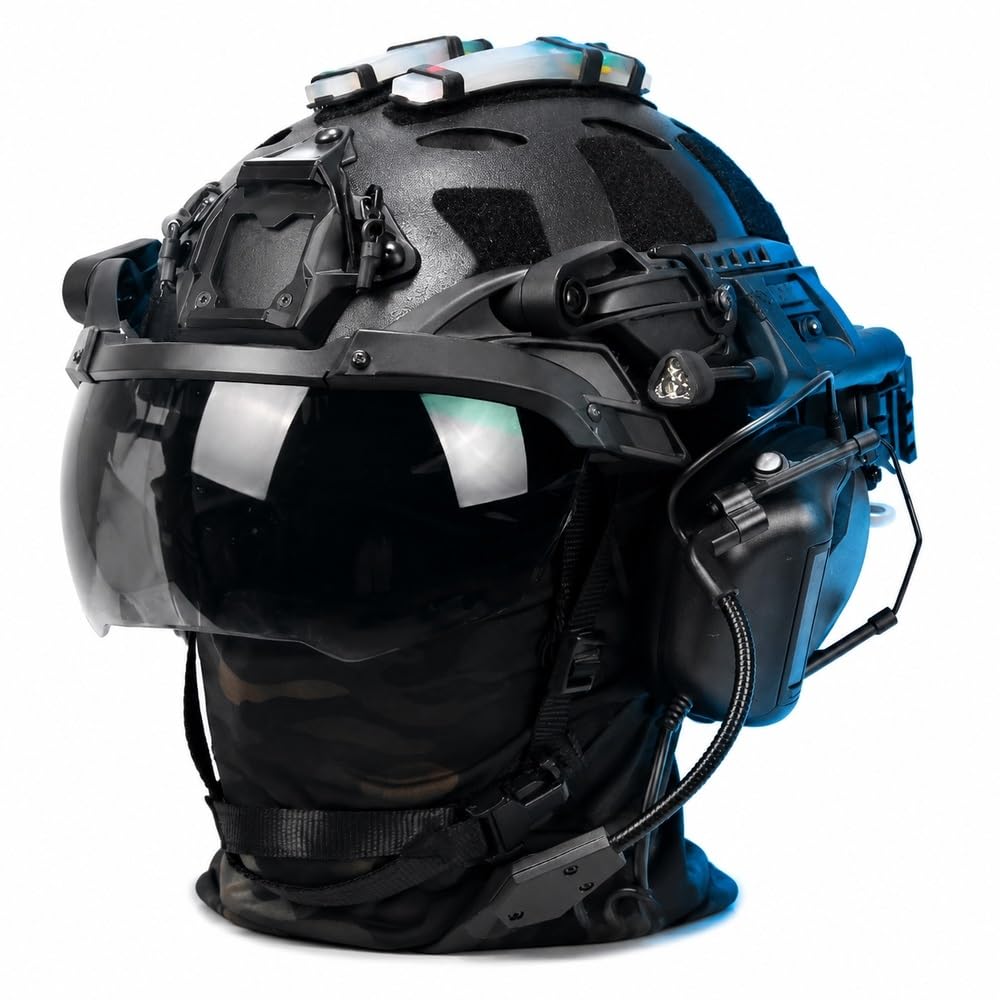Juego de Casco Fast Gen 2 con Visera, Auriculares y Luces marcadoras