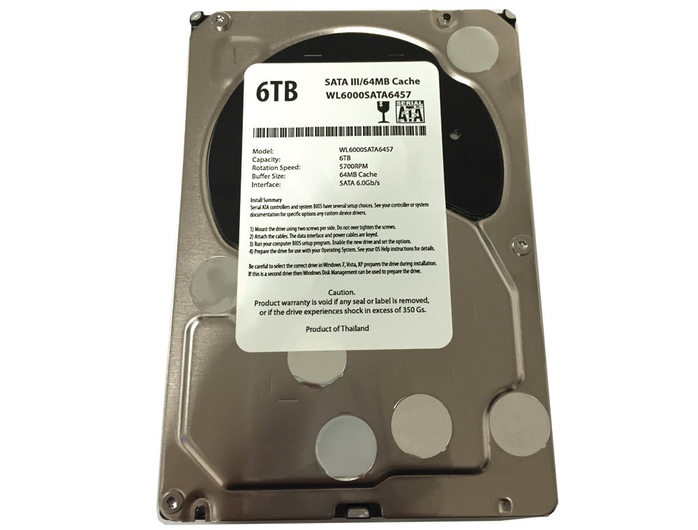 WL 6TB 5700RPM 64MB Cache 5700RPM SATA III (6,0 Gb/s) Wewnętrzny dysk twardy 3,5 cala (komputer stacjonarny, CCTV DVR, NAS) - z roczną