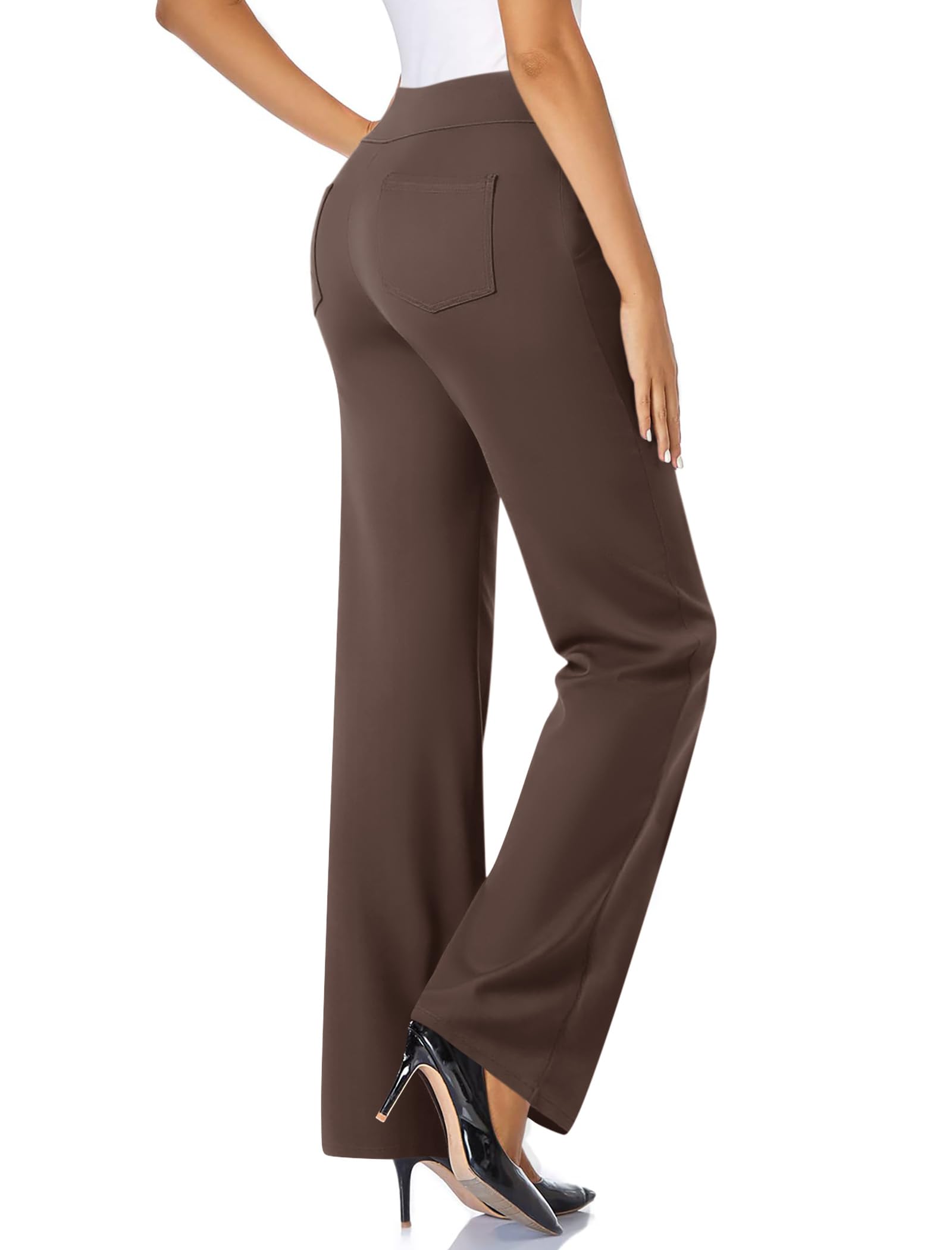 FireSwan Womens Wide Leg Dress Pants Stretchy Pull On Work Pants with 4 Pockets Business Casual Trousers Office