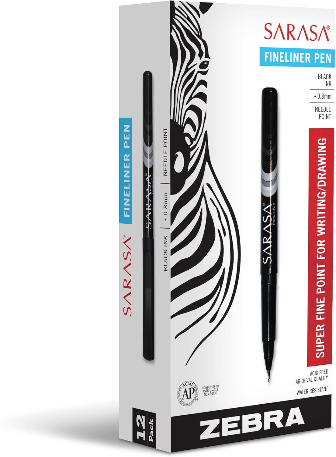 Zebra Sarasa Fineliner, 0,8 mm, Schwarz, 12 Stück