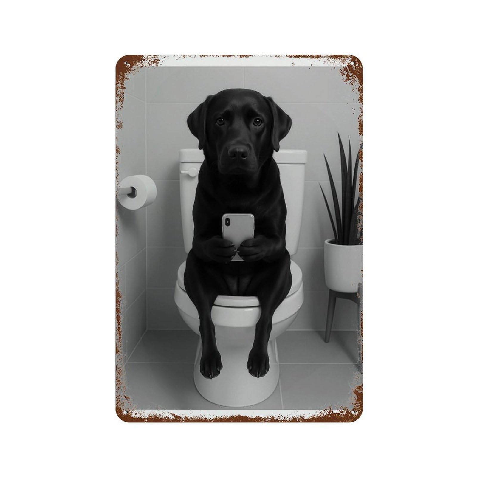 xiaoxiaoshen Labrador on Toilet Black Lab Trendy Dog Wall Decor Art Metal Tin Poster Modern Home Decor Art Home Bar Shop Decorations Vintage Sign 30x20cm