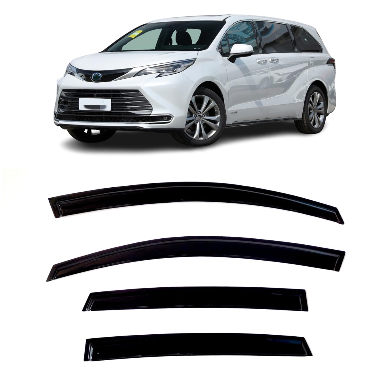 4Pcs Side Window Visor Sun Deflector Rain Guard Vent Shade for Toyota Sienna 2021-2024 Black