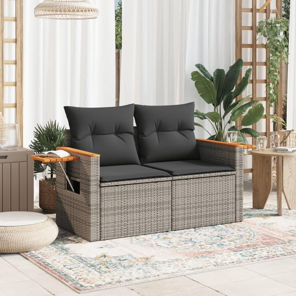 IKAYAA Divanetto da Esterno 2 Posti con Contenitore Divano da Giardino in Polyrattan Salotto da Giardino in Polyrattan Set da arredo per Esterno con Cuscini-Grigio-2 pz