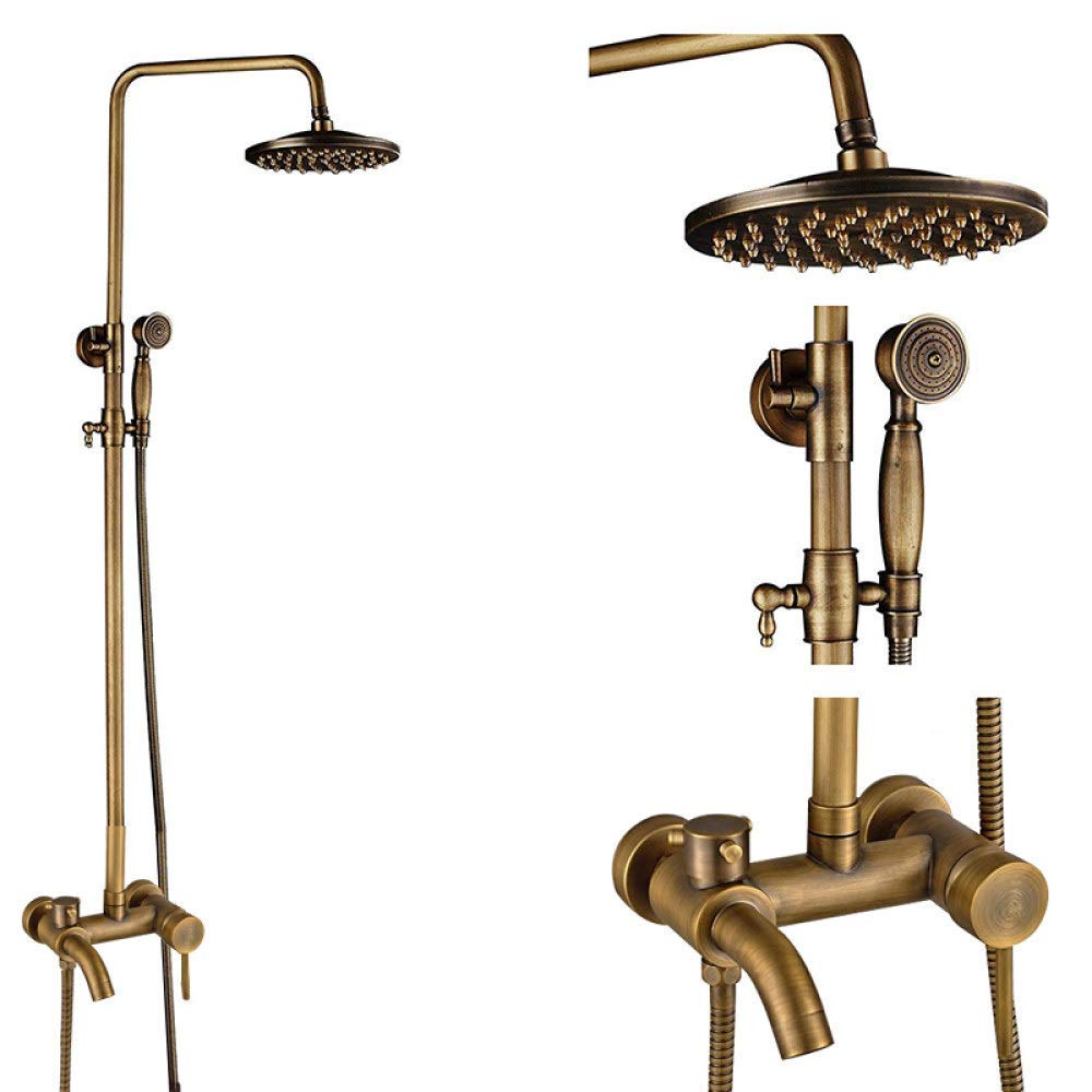 Système de douche en laiton antique double bouton avec jet à main