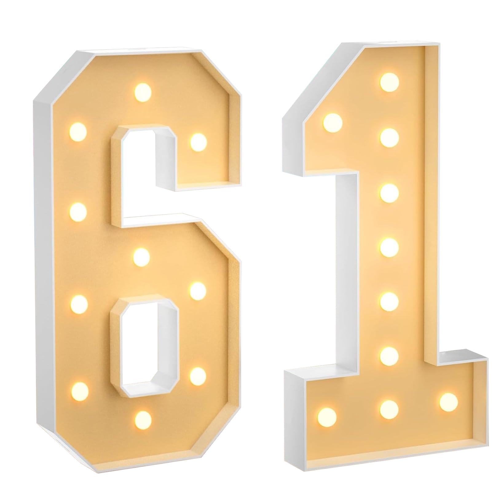 100 cm, grande numero 61 con luci a LED, decorazione a mosaico, luce bianca calda, per casa, feste, compleanni, matrimoni, compleanni e Natale