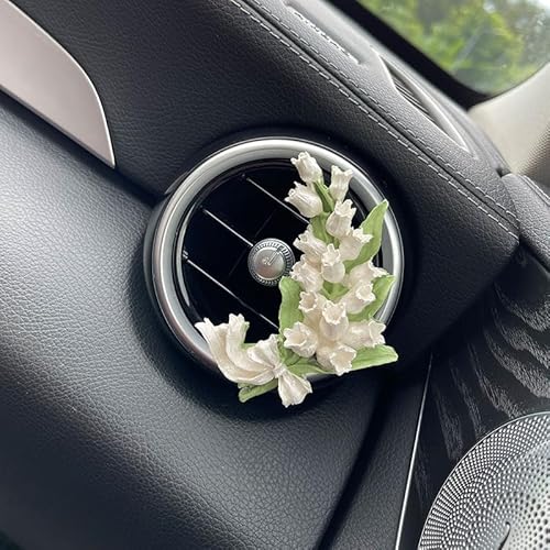 ミニカーエアベントクリップ、アロマストーンディフューザー、エアコン装飾クリップ、車用芳香剤、フレグランスディフューザーエアアウトレットクリップ、芳香器車内美的アクセサリー【精油5ml】ピンクオレンジパールのような白いスズランのブーケ