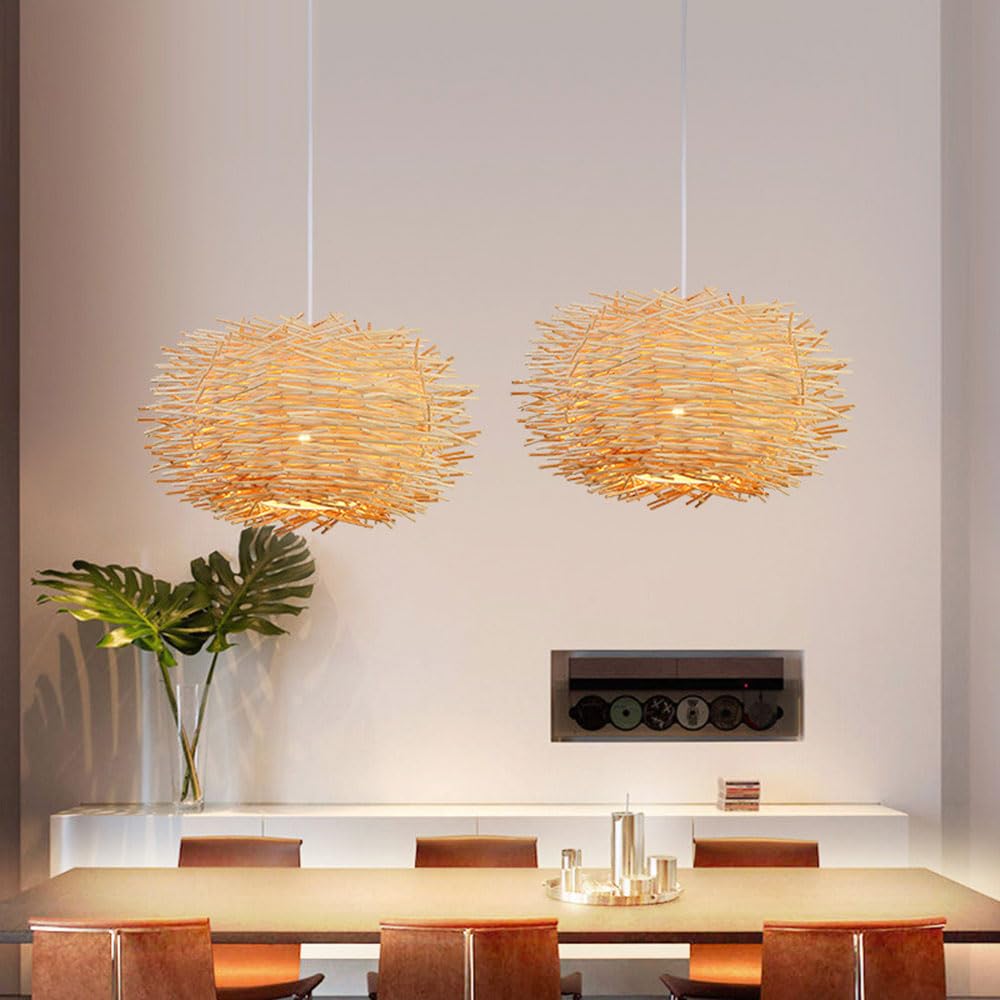 Lámpara De Araña De Bambú Y Ratán con Pantalla De Nido De Pájaro Elegante Lámpara Colgante De Bambú Hecha A Mano Accesorios De Iluminación De Mimbre Lámpara De Ratán De Mimbre DIY