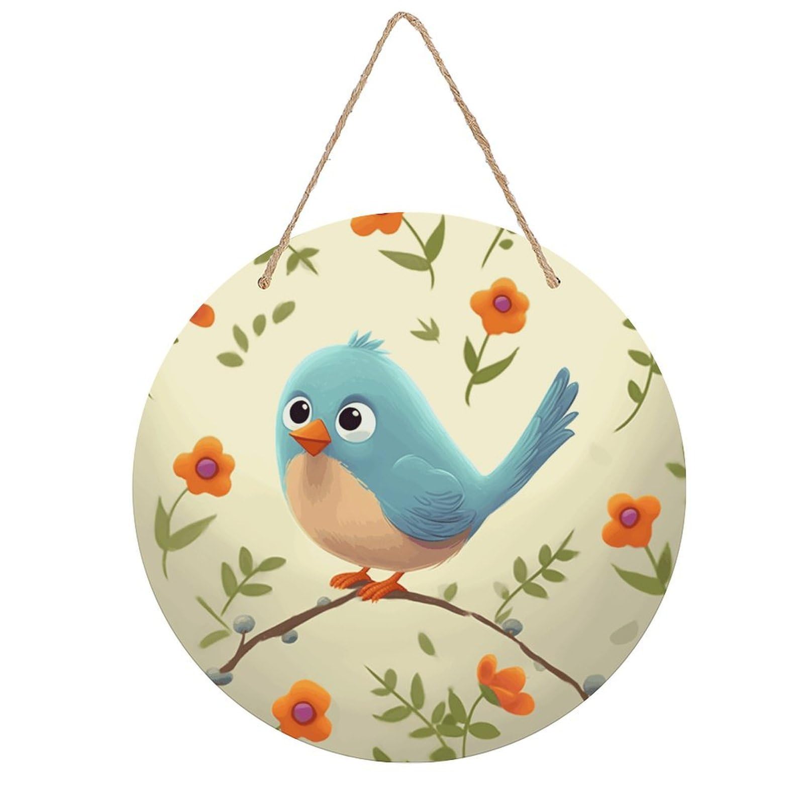 VstaDank Cute Bird Wall Art Decor with Ropes Wooden Hanging Sign Hanging Wall Decor Artwork Round Wood Painting Modern Wall Prints Decor Picture for Office Bar Home Decors