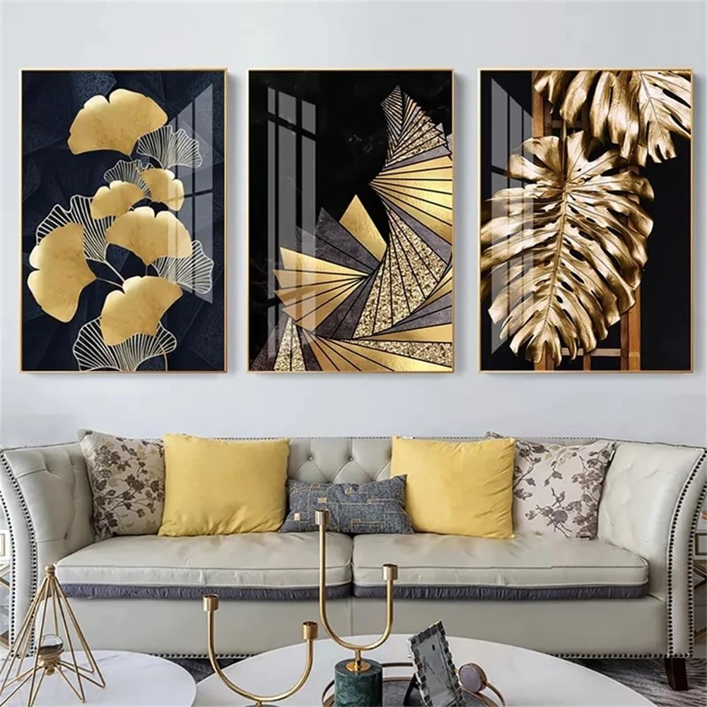 WUHBCZ Canvas Paints-Nordic Modern Golden Plant Leaf Posters Canvas Abstract Print Plants Wall Art Painting Picture for Living Room Kitchen Office Home Decor-60 * 80cm/3PCS (No Frame)