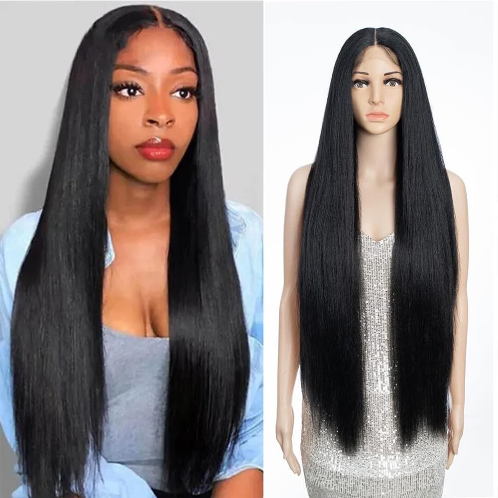 FASHION IDOL 13 * 4 HD Lace Synthetic Super-long Straight Wig for Women and Girls Suitable for all Occasions and Everyday Wear 38 Inchees (Black