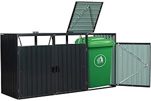 3 Bin Outdoor Trash Can Storage Shed with Waterproof Metal