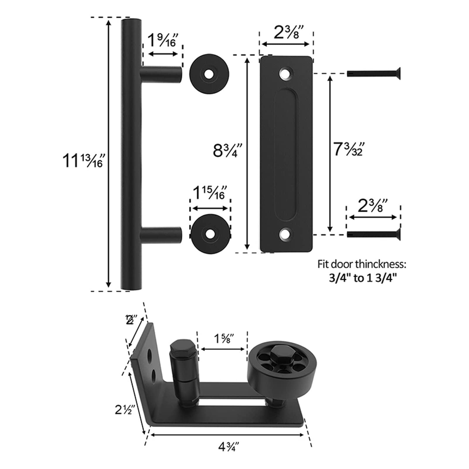 Porta scorrevole da fienile, 30,5 cm, maniglia per porta scorrevole da fienile, set di ferramenta con guida per pavimento, nero rustico (2 set) (1 set (guida maniglia)