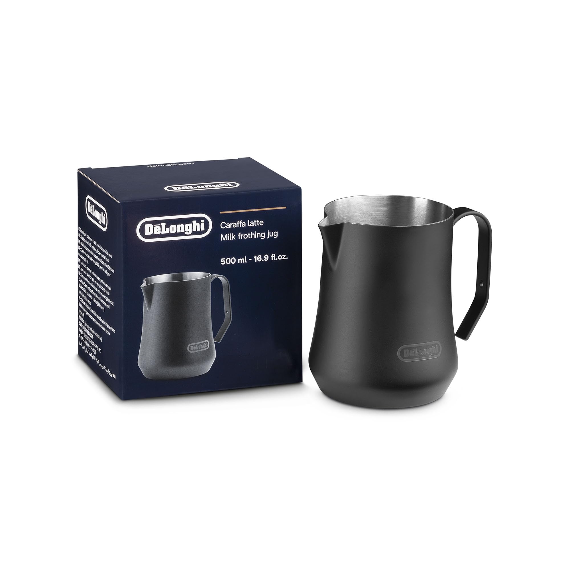 bricco caraffa monta latte nera acciaio inox lucido 500ml del onghi con manico