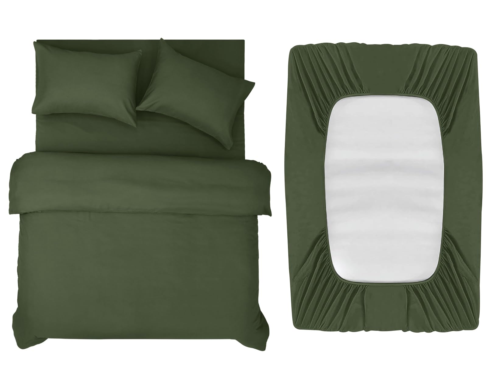 INSPIRE HOMEWARE Double Duvet Set - Duvet Cover,Fitted Sheet with 2 Pillowcases - Premium Brushed Microfiber 4 piece Double Bedding Sets - Olive Green Quilt Cover Set for All Seasons — image 1