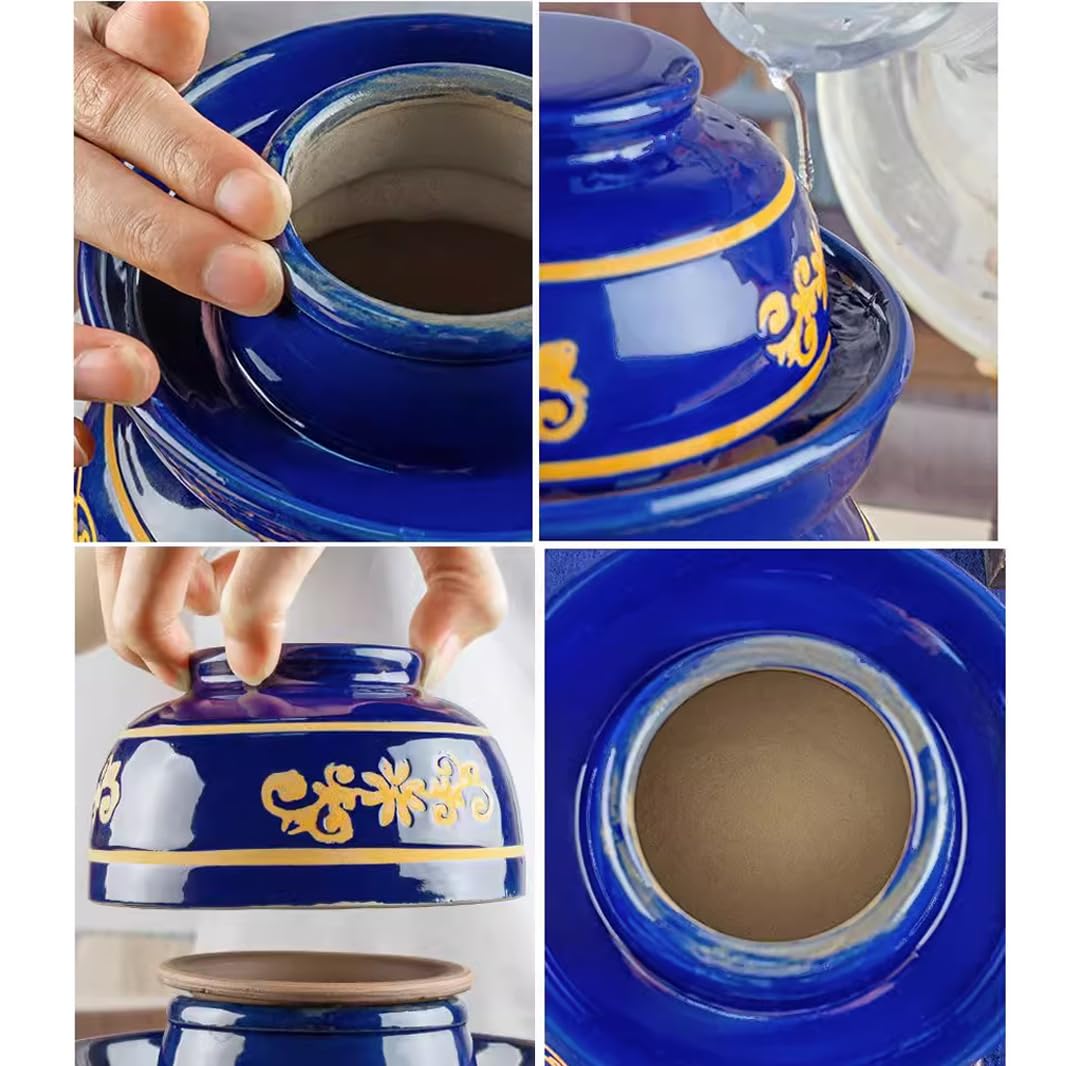 Duży ceramiczny słoik na marynaty z pokrywkami, niebieski tradycyjny porcelanowy słoik do marynowania, ceramiczny garnek fermentacyjny z uszczelką wodną pokrywką śluzy powietrznej, garnek z