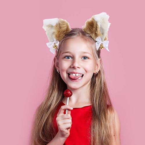 Miniatura 3 de Beaupretty Diadema de orejas de zorro de felpa de anime, diadema de orejas de gato de piel para cosplay, disfraz de fiesta, accesorios para el