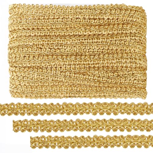 50m Trenzado Encaje Ribete, Cinta de encaje trenzada dorada, Gold Gimp Trenza Ribete Tejido Encaje, para Disfraz DIY Artesanía Costura Decoración