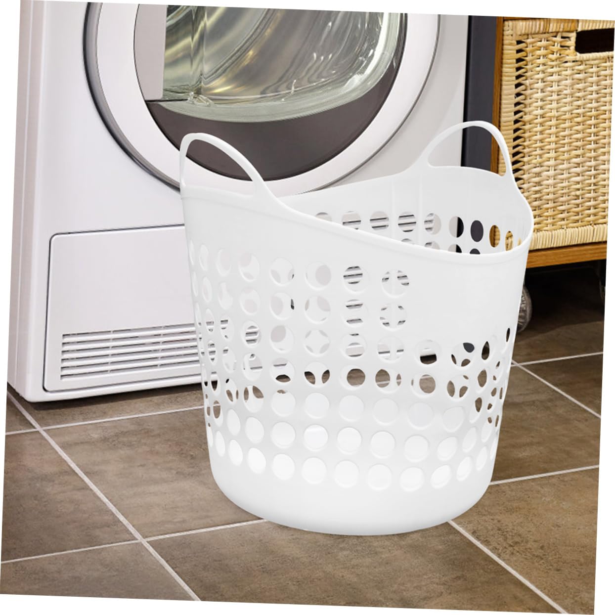 Cesto Portabiancheria Sporca Rotondo 40L in PE Bianco per Casa | Struttura Traforata, Aiuta Contro la Muffa, Camere e Soggiorni, Facile da Spostare, Uso Quotidiano
