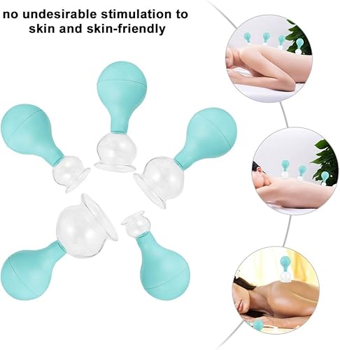 Miniatura 5 de Juego de ventosas profesionales de 5 uds de vidrio para masajes de vacío con cabeza de goma para espalda verde