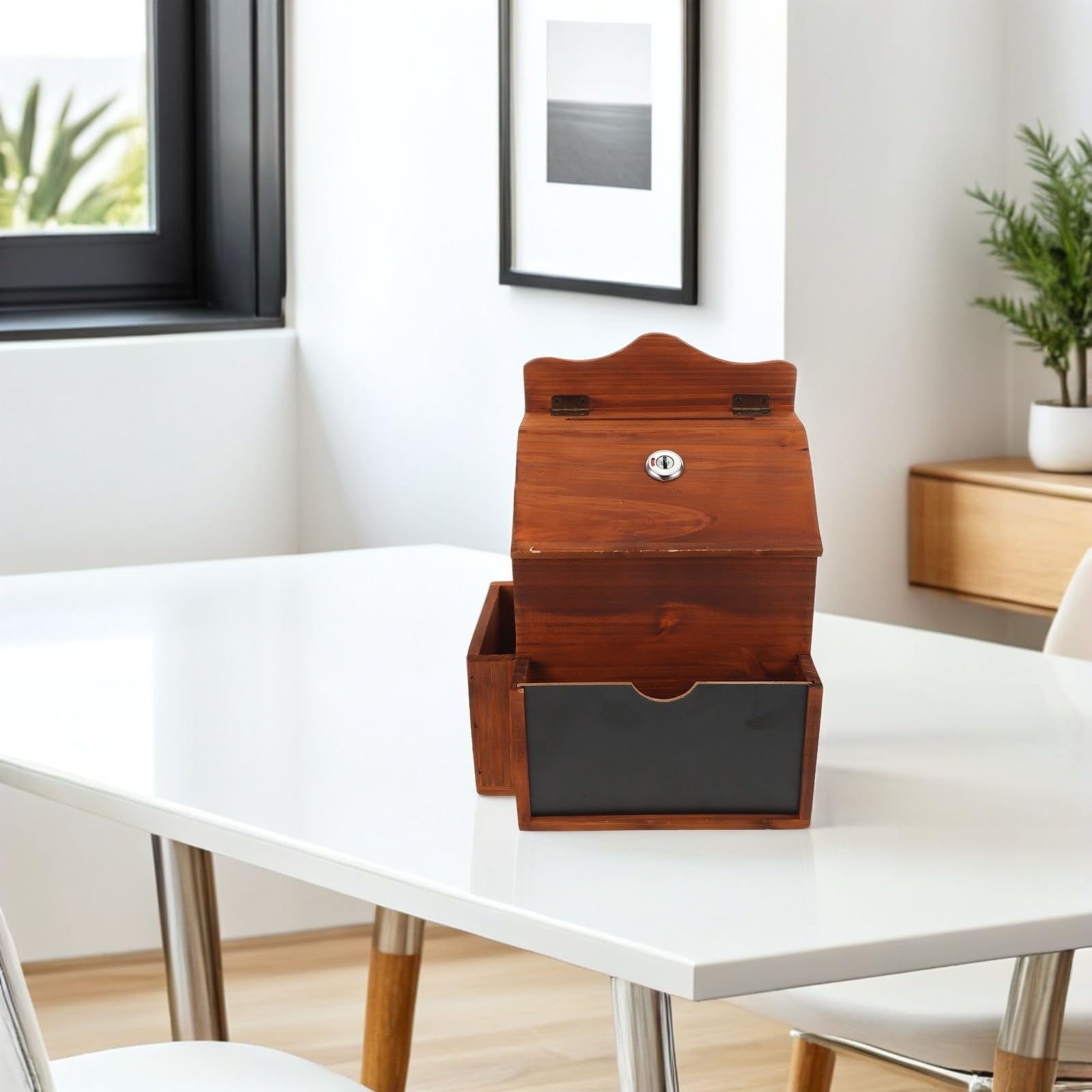 Caja de Sugerencias de Madera Café con Cerradura para Iglesia y Oficina