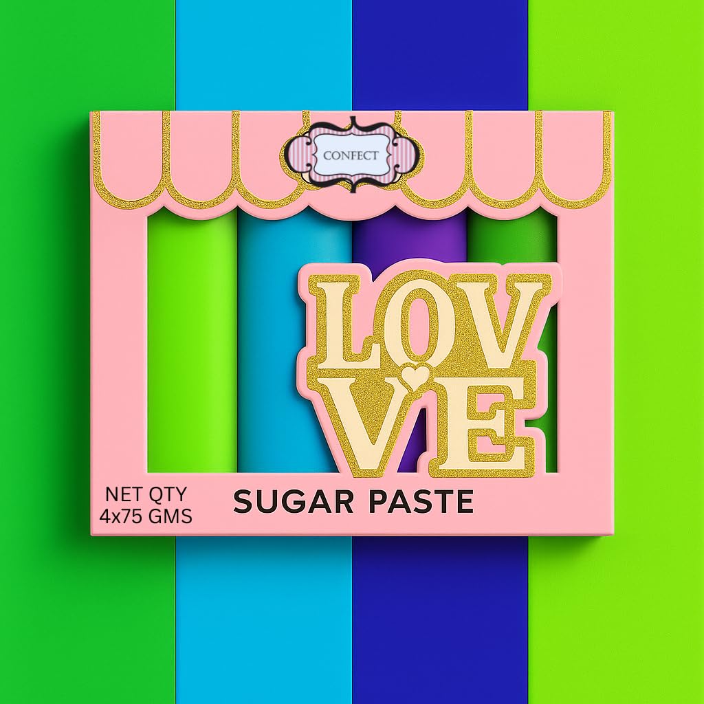 Confect Sugar Paste Multipack 3 | Pastel Edible Neon Green, Electric Blue, Electric Purple and Lime Green Sugar Paste | 