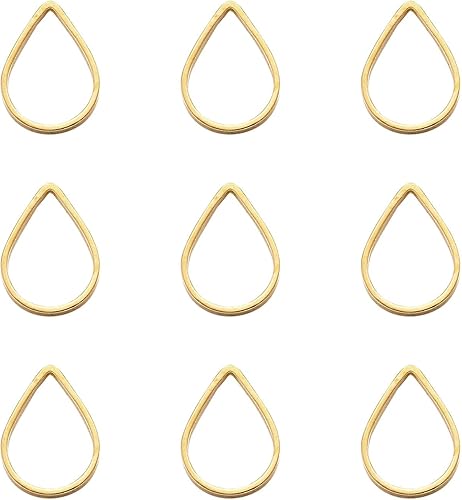 Craftdady 100 anillos de enlace de lágrima dorada, marcos huecos de latón, bisel abierto para manualidades, fabricación de joyas, 0.433 x 0.276 in