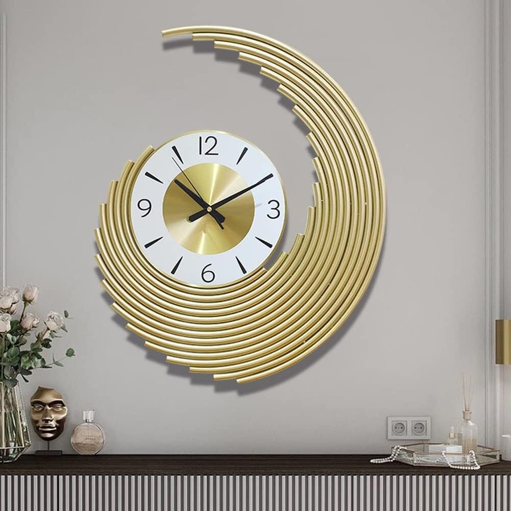SaryEdge Metal Round Wall Clock for Living Room with Numerals Round Home Decoration Art Decoration Wall Clocks, Gold,42 * 50CM,